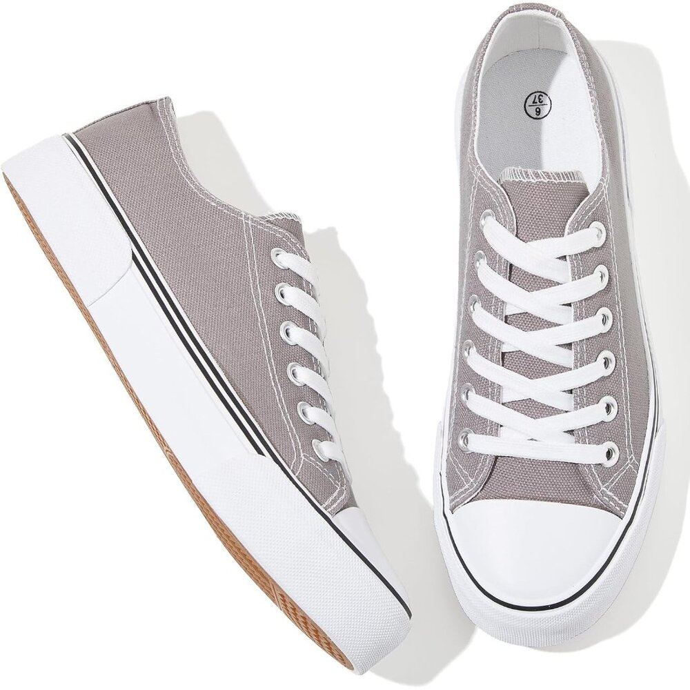Women's Grey Low Top Casual Lace Up Comfortable Canvas Fashion Sneakers